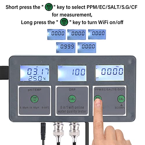 Testador de qualidade da água 8 em 1 medidor de múltiplos parâmetros S.G pH CE Salt ORP TDS TDS CF Temp