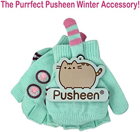 Luvas de gato pusheen conversíveis para luvas sem dedos - tamanho de mulheres e adolescentes, gree hortelã