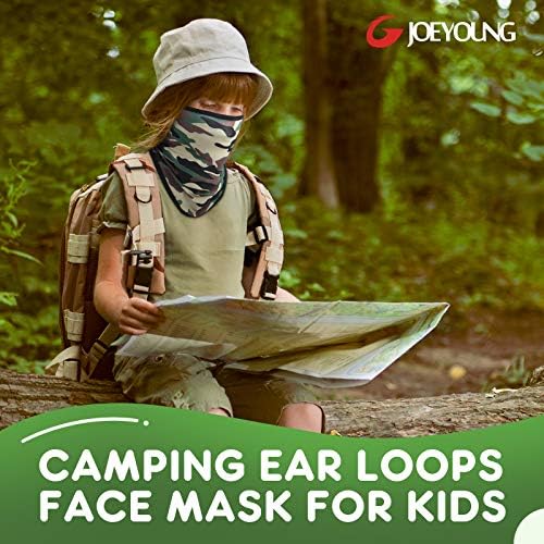 Joeyoung Kids Face Mask Bandanas com Gaiter de pescoço de loops de ouvido, idades de 4 a 13 meninos/meninas/crianças máscara para escola, festa, ciclismo