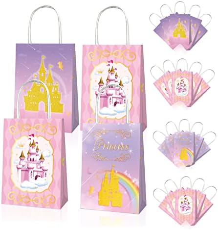 12 peças Princess Party Bags Sacos de presente rosa Princess Castle Candy Treat Bag com Handle Princess