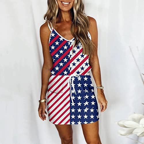 Vestidos de verão shakumy para mulheres 2022, feminino 4 de julho American Flag Dresses Beach Cami Dress Dress