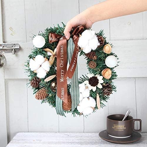 Zypnb Wreath IMITATION Rattan Cotton Pinecone Porta Janela pendurada Decorações de festa de Natal
