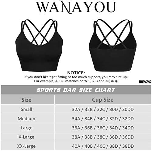 Wanayou Women Strappy Sports Sports Bra para mulheres, Braço Cross Back Sports Bra acolchoado Bra 3 Pacote de pacote
