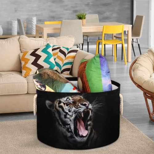 Tiger grandes cestas redondas para cestas de lavanderia de armazenamento com alças cestas de armazenamento de cobertor