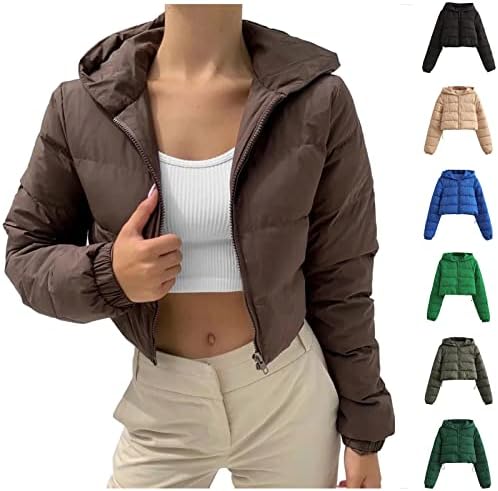 Yubnlvae Womens Winter Down Jackets Logo Fit Fit Long Slave Trendy Casual Cropped Zip Up Hooded
