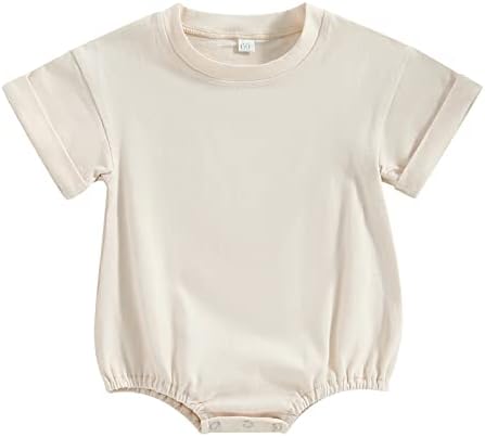 Unissex bebê menino menina camiseta macacão cor sólida cor curta de manga curta macacão de bolhas de grandes