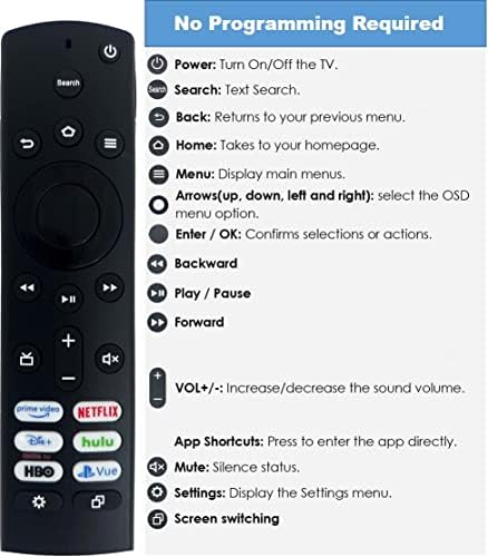 Remoto de substituição para todas as TVs de fogo Toshiba e INSIGNIA Fire/Smart TVs com 7 botões de atalho