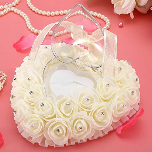 Travesseiro de anel de casamento, caixa romântica de anel de casamento em forma de coração rosa decoração de derrota
