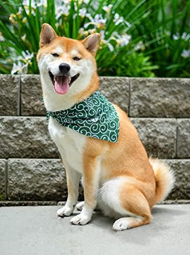 Instações Shiba Inu Dog Bandana Green Karakusa com Logos de Kawaii Shibaken & Shiba Kanji Logos confortáveis,