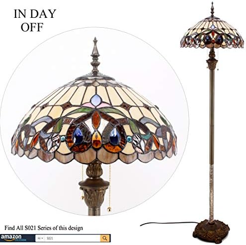 WerFactory Tiffany Floor Lamp Serenity Victorian Vitre Standing Standing Reading Light 16x16x64 polegadas