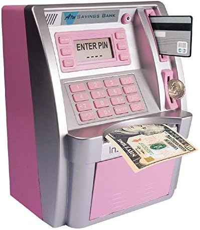 Kids ATM Piggy Bank/Savings Bank - Motorized Bill Feeder, Coin Reader, Calculadora de Bala