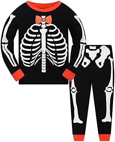 Polshion Boys Halloween pijamas de esqueleto de esqueleto no Dark PJS Kids Pumpkin Sleepwear