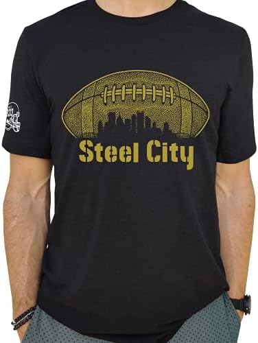 T-shirt do horizonte da cidade de aço, desenhado à mão, impresso nos EUA