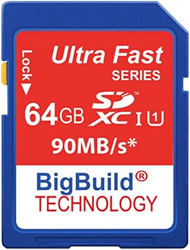 BigBuild Technology 64GB Ultra Fast 90MB/S Memory Card para Câmera Panasonic Lumix DC-FZ82, classe 10 SD SDXC