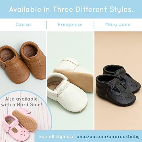 Birdrock Baby Fringless Mocassins - Sapatos de couro genuíno e meninas para recém -nascidos, bebês, bebês, crianças