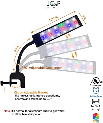 JC & P Full Spectrum Aquarium LED Clipe ajustável na luz com LEDs vermelhos, verdes, azuis e brancos LEDS