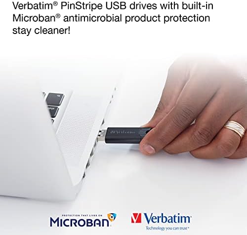 Verbatim 64GB Pinstripe USB 3.2 Gen 1 Flash Drive retrátil com Microban Antimicrobian Product