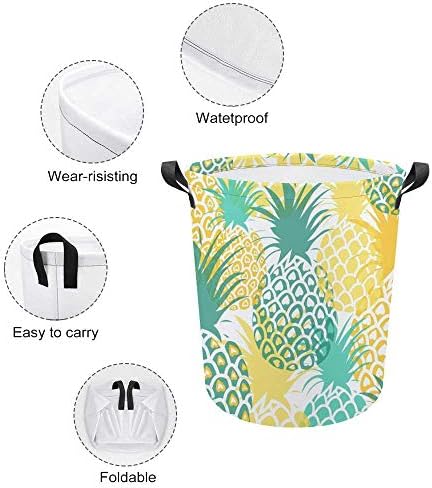 Cesta de lavanderia, cesto de lavanderia grande dobra com alças de abacaxis de verão frutas, cesto de roupas, cesta