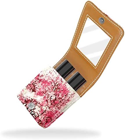Mini estojo de batom com espelho para bolsa, Organização de porta -caixas portátil de flores de cerejeira de óleo