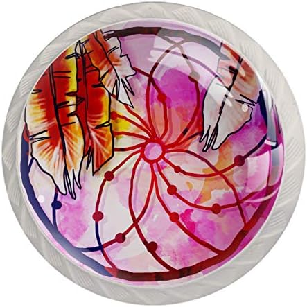 Botões de cômoda de cerveja Botões Boho Dreamcatcher Draws botões de vidro de cristal 4pcs cor redondos projetados