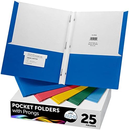 File-EZ Pastas de dois bolsos com fixadores de 3 pinos, cores variadas, pacote de 25 pacote, papel texturizado