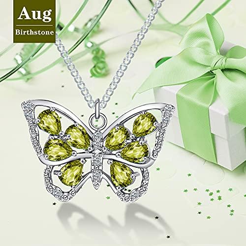Trensygo S925 Sterling Silver Butterfly Birthstone Pingente Colar para mulheres com jóias de