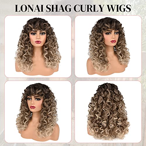 Lonai Curly Wig com franja para mulheres Long Honey Loiro perucas de beliscão com franja peruca sintética curta