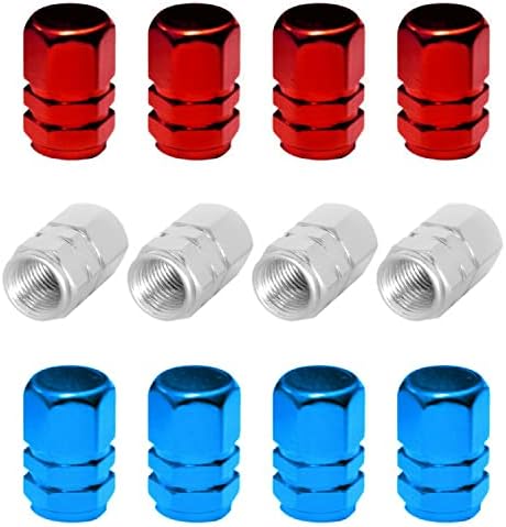 Conjunto de 12 conjuntos de cores mistas de 4 tampa da válvula de pneus Construção de alumínio com tampas