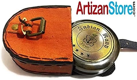 Artizanstore Brass Compass Antique Indian Navy Gift Compass With Leather Case
