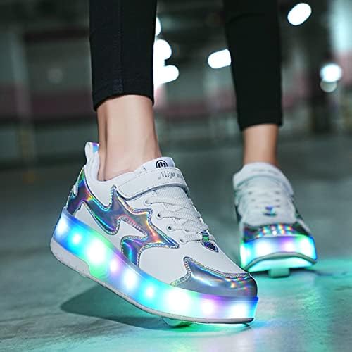 Bfoel Kids Roller patins Sapatos iluminados com sapatos de rodas duplas LED SNEAKERS DE ROLOS