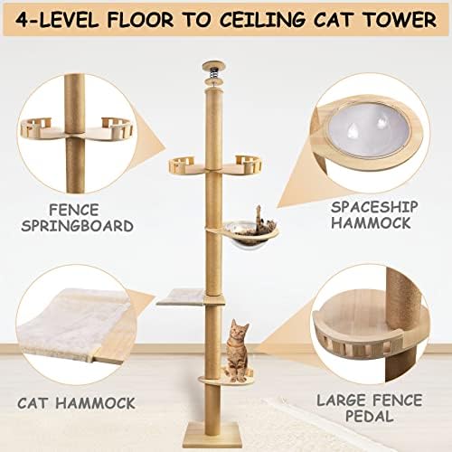 Torre de escalada de gato de gato de 4 camadas de espetáculos com rede, trampolim, cápsula espacial, mirante