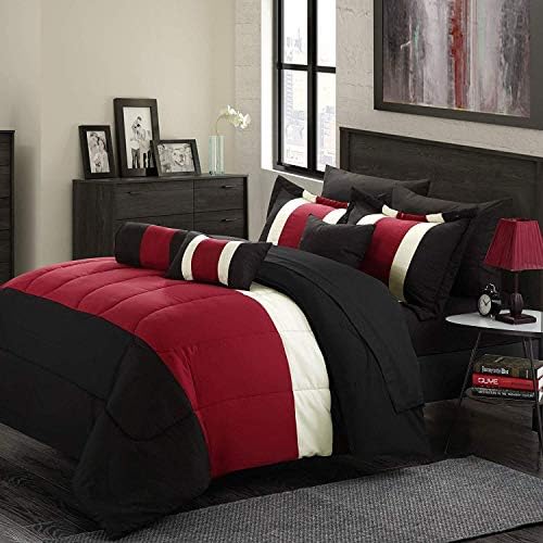 Empire Home de 8 peças Red e Black Consold Bedding com lençol