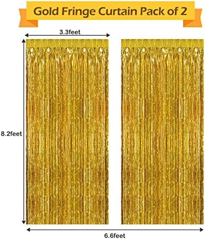 2pcs 3,3 pés x 8,3 pés de papel alumínio dourado cortinas de franja cenário, lenço de pano de pano de pano