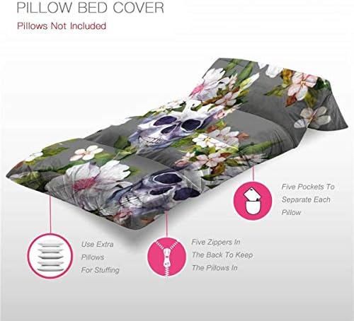 Cama de travesseiro de piso infantil crânios humanos com flores na cama de piso de estilo de estilo