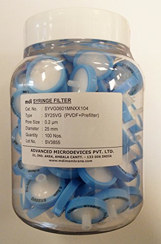 MDI Syvg0601mnxx104 Filtro de seringa de membrana de PVDF com filtro pré-filtro de microglass, diâmetro