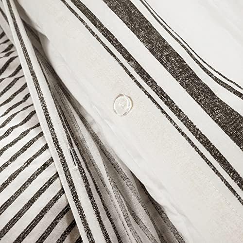 Lush Decor Farmhouse Stripe de 3 peças Conjunto de capa de edredão, cheio/rainha, preto