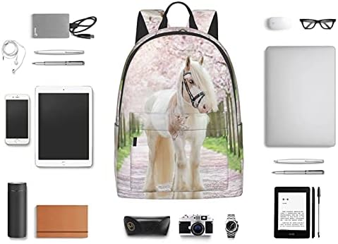 Fehuew Backpack de 16 polegadas 3D Animal White Horse Backpack Backpack Full Print School Bookbag Saco de ombro