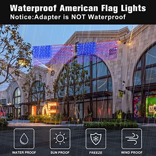Puhong American Advanced Flag Net String Lights, 420 LEDs LED USA FLAND LUZES, Ornamentos patrióticos à prova