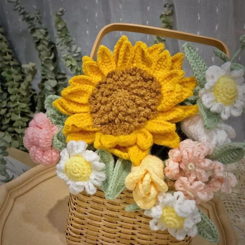 Gkmjki Bouquet artesanal de girassóis misto de cesto de lã acabada de lã do dia do professor de
