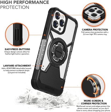 Rokform - iPhone 13 Pro Max Crystal Case + PASSE SPORTE MONTAGEM THENELOG para carro, caminhão ou van