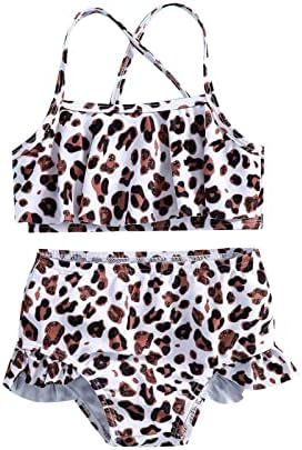 Ministro para meninas Summer Summer Leopard Postei babados de duas peças de roupas de banho de roupas