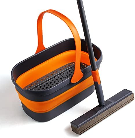 MOP e balde de esponja de limpeza para o banheiro da cozinha, limpeza de piso de ladrilho e balde dobrável com 2