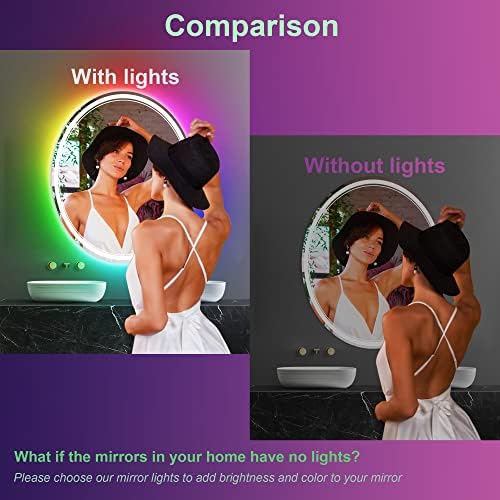 Luzes de espelho RGB de 16,4 pés, espelho de vaidade do DreamColor LED com luzes, App & Remote Control Memory