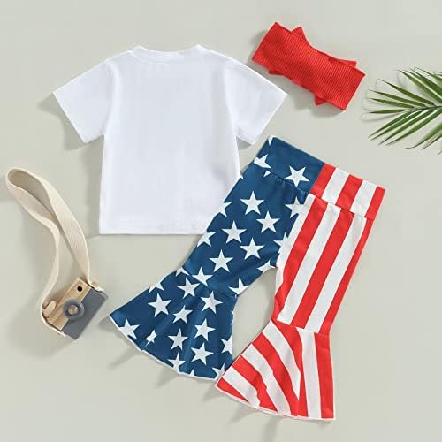 Aeemcem criança criança menina 4º de julho Roupa de manga curta Camiseta americana bandeira americana