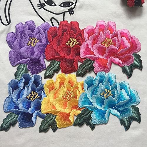 Rempa bordada de 14 cm, Flower Peony Costura/Ferro em apliques de apliques Citches bordados de costura de flores