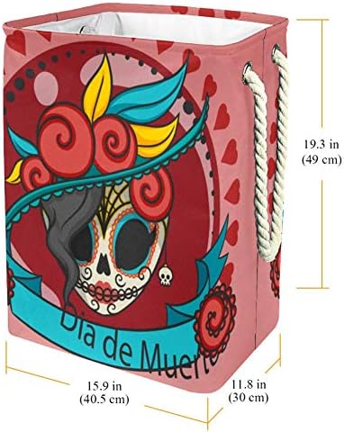 Unicey elegante mexicano crânio cesto de cesto de lavanderia para armazenamento cesto