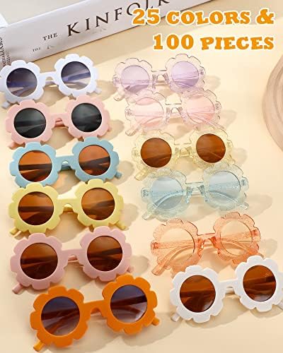 100 peças Óculos de sol flor Kids a granel copos de flores redondos Óculos de girineiro