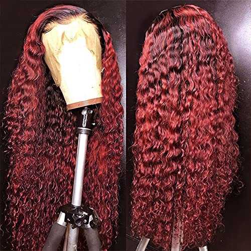 Sisifire Borgonha Lace Front peruca com raízes pretas Red Red Wig Curado resistente a onda de água de água Peruca