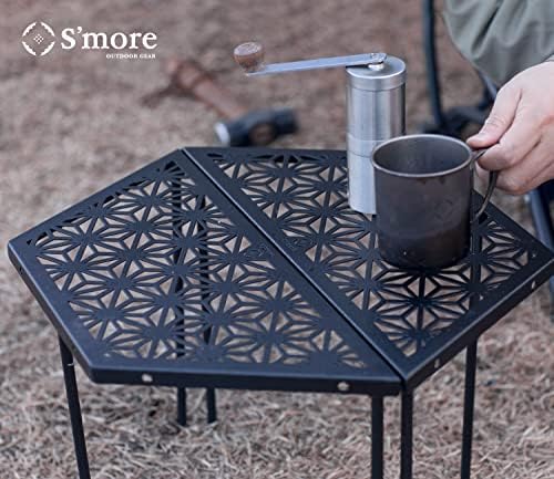 Mesa de acampamento de ferro S'more, combinação de montagem mesa ao ar livre com bolsa de transporte, mesa