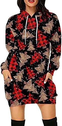 2022 Vestido de capuz para mulheres Feliz Feliz Christmas Vestido de Snowflake Snowr Pullover Longo Vestido de moletom de Natal solto